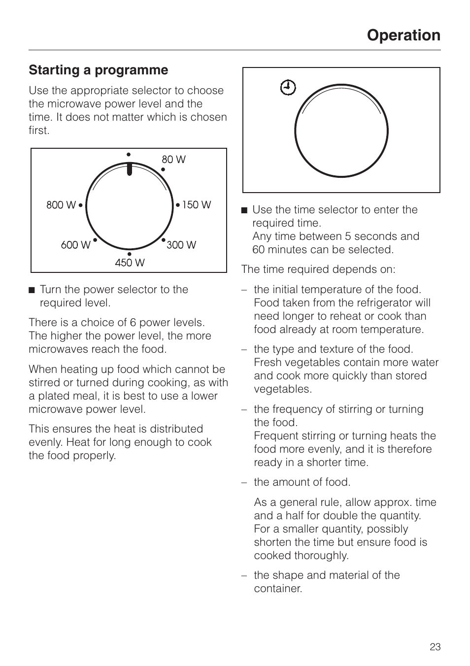 Starting a programme 23, Starting a programme, Operation | Miele M 613 G User Manual | Page 23 / 44