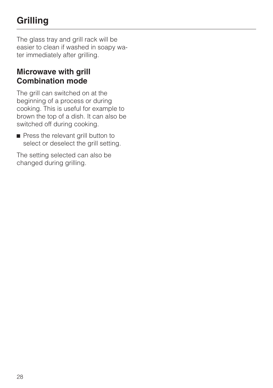 Grilling, Microwave with grill combination mode | Miele M 613 G User Manual | Page 28 / 44