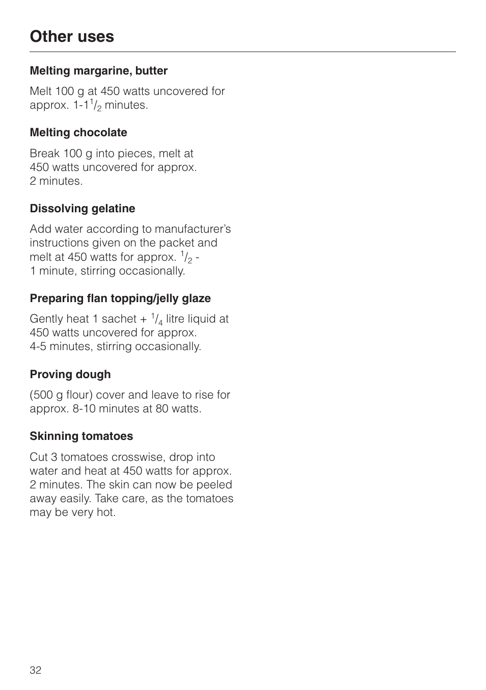 Other uses 32, Other uses | Miele M 613 G User Manual | Page 32 / 44