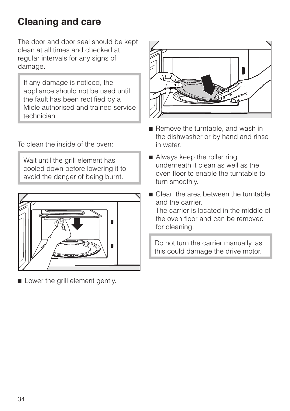 Cleaning and care | Miele M 613 G User Manual | Page 34 / 44