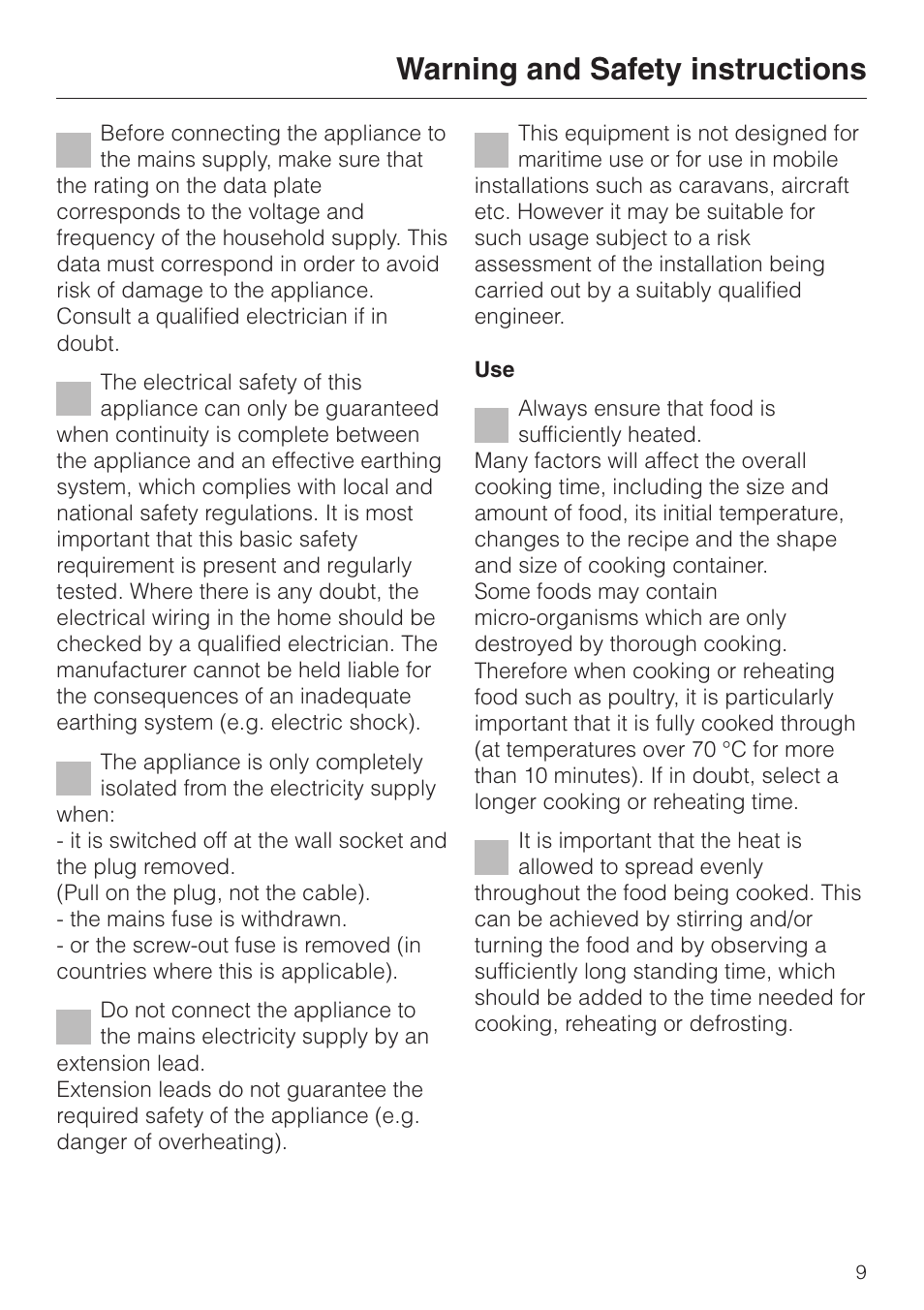 Warning and safety instructions | Miele M 613 G User Manual | Page 9 / 44