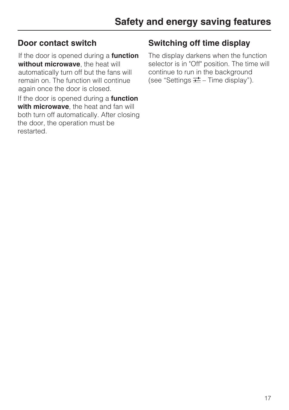 Safety and energy saving features | Miele H 4044 BM User Manual | Page 17 / 56