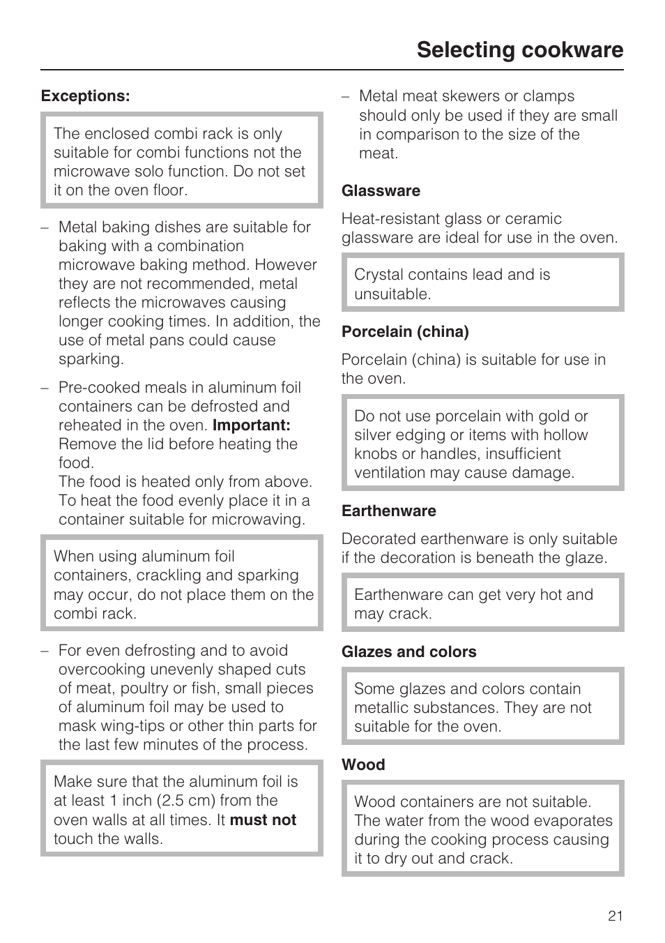 Selecting cookware | Miele H 4044 BM User Manual | Page 21 / 56