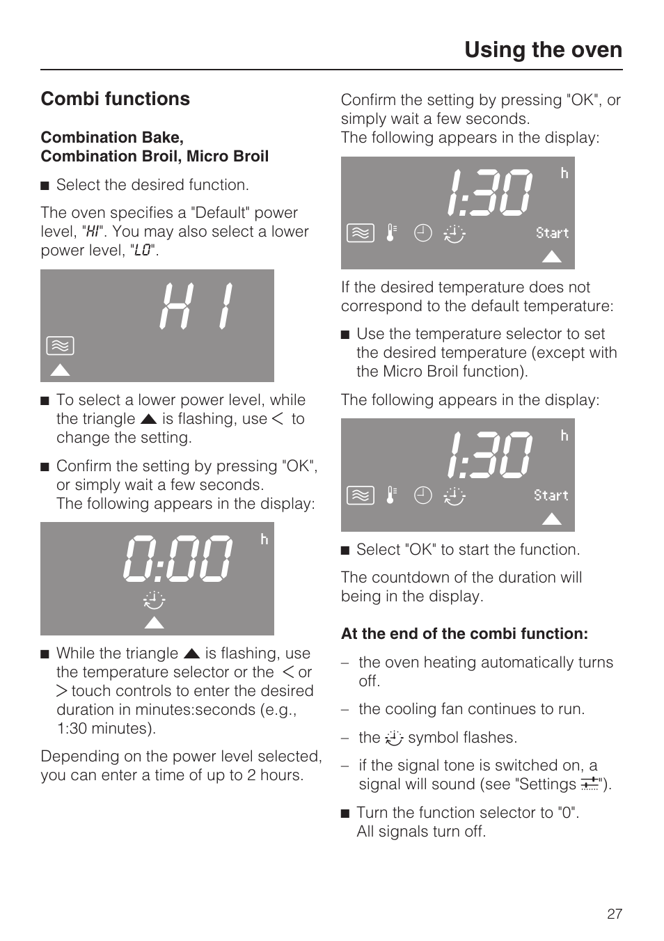 Combi functions 27, I:30, Using the oven | Miele H 4044 BM User Manual | Page 27 / 56