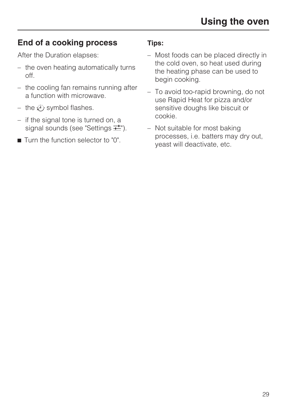 End of a cooking process 29, Using the oven, End of a cooking process | Miele H 4044 BM User Manual | Page 29 / 56