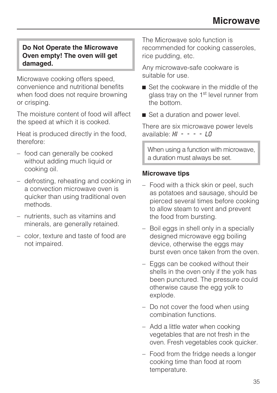 Microwave 35, Microwave | Miele H 4044 BM User Manual | Page 35 / 56
