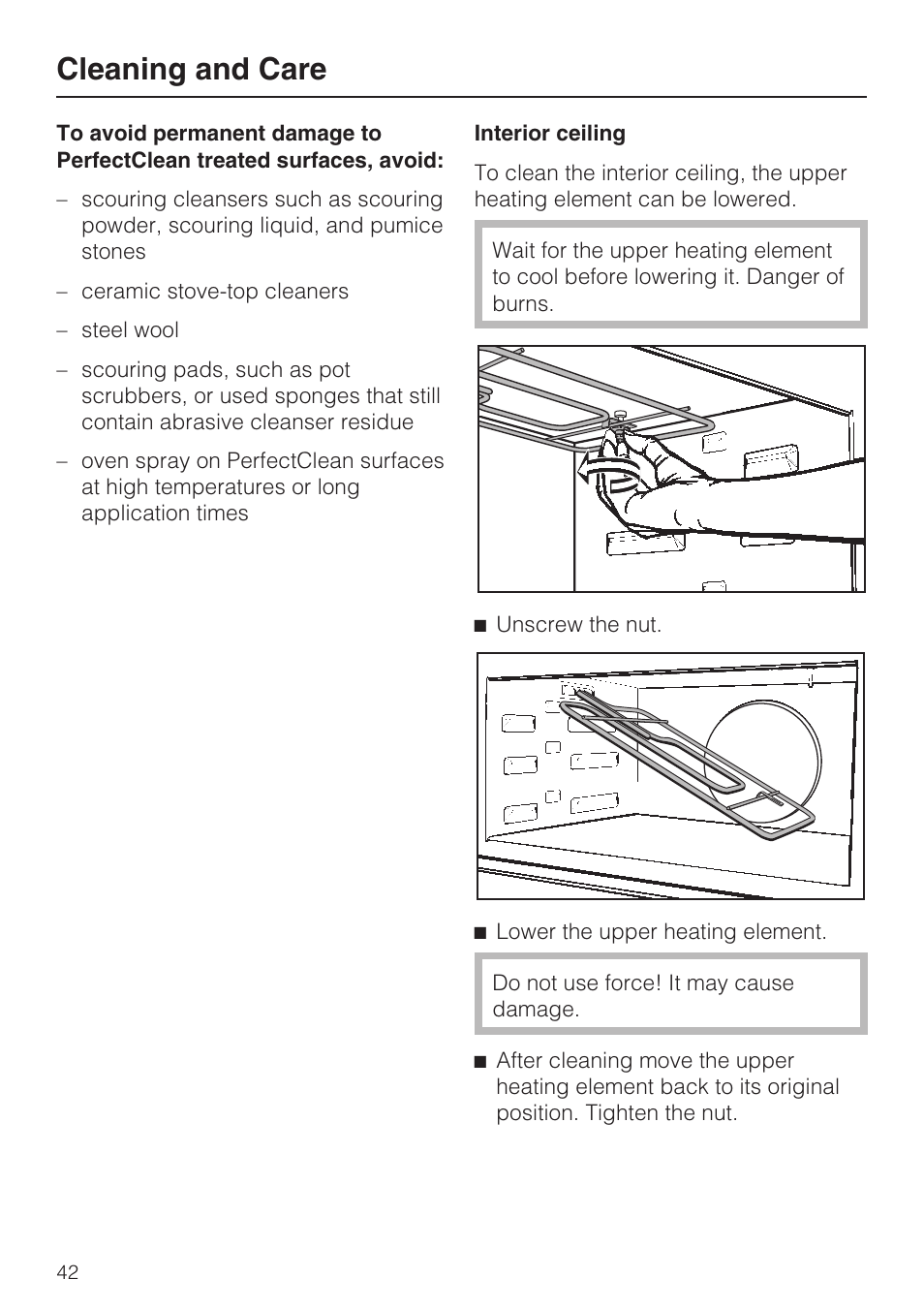 Cleaning and care | Miele H 4044 BM User Manual | Page 42 / 56