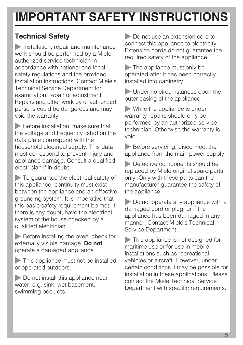 Important safety instructions | Miele H 4044 BM User Manual | Page 5 / 56