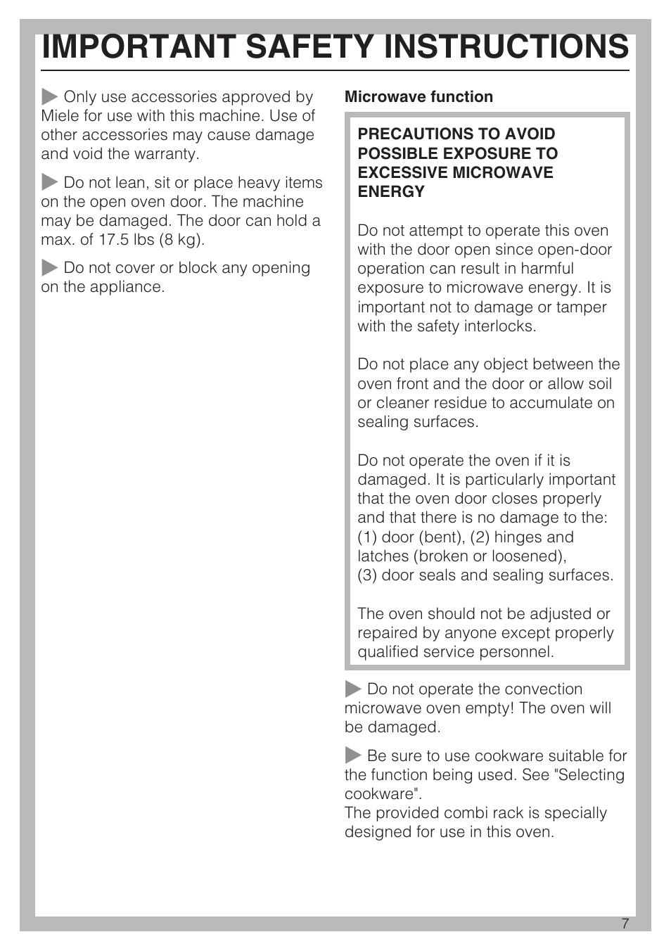 Important safety instructions | Miele H 4044 BM User Manual | Page 7 / 56