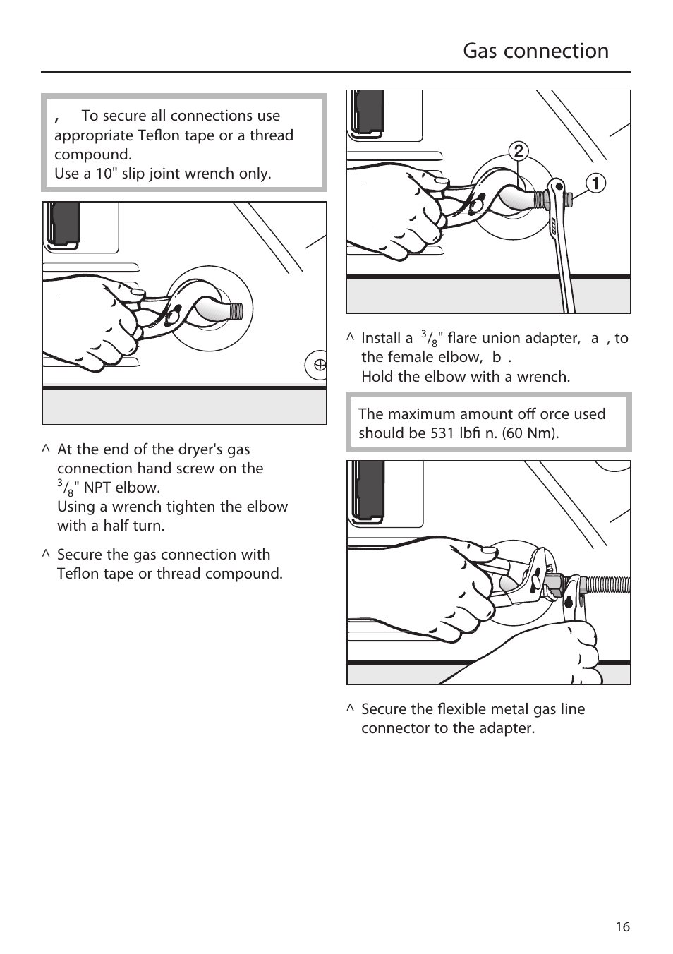 Gas connection | Miele T9820 User Manual | Page 16 / 28