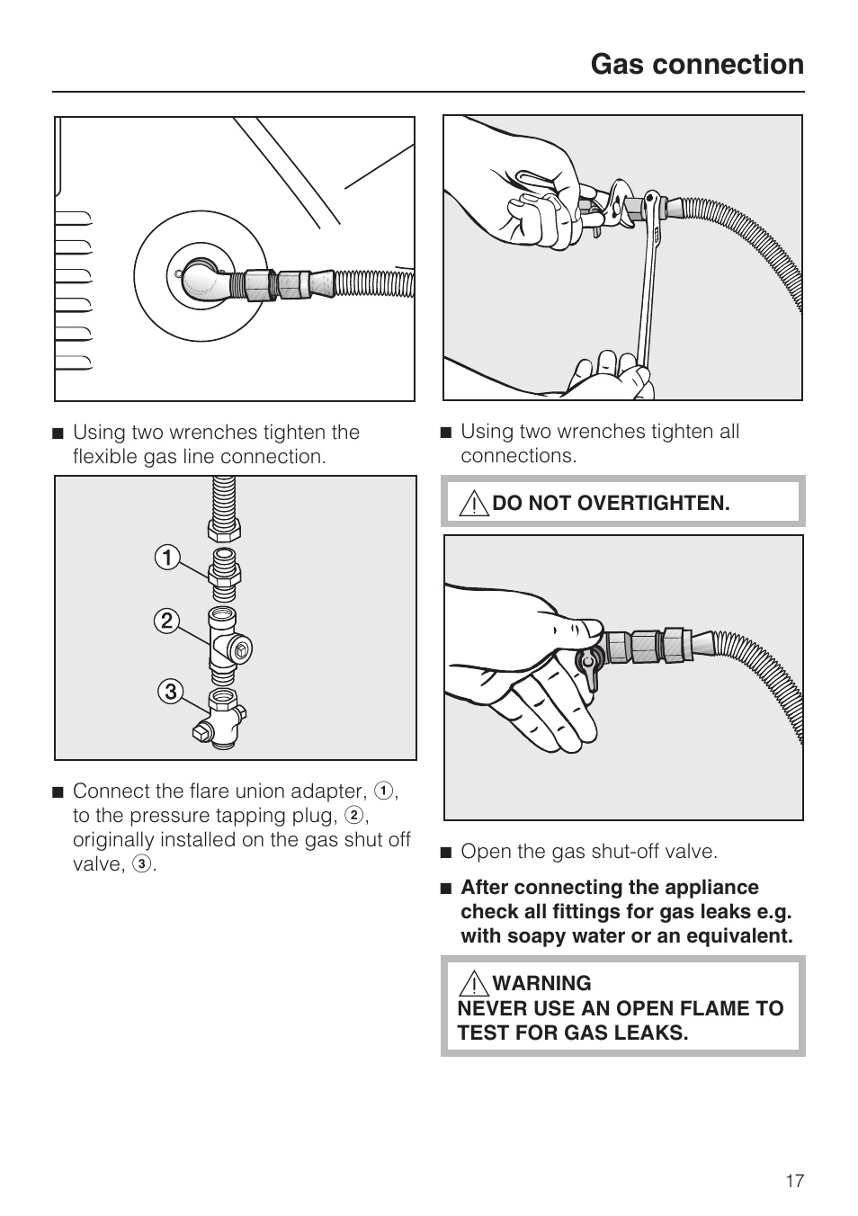 Gas connection | Miele T9820 User Manual | Page 17 / 28
