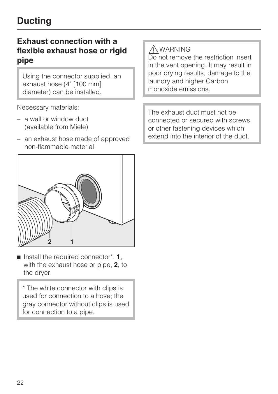 Ducting | Miele T9820 User Manual | Page 22 / 28