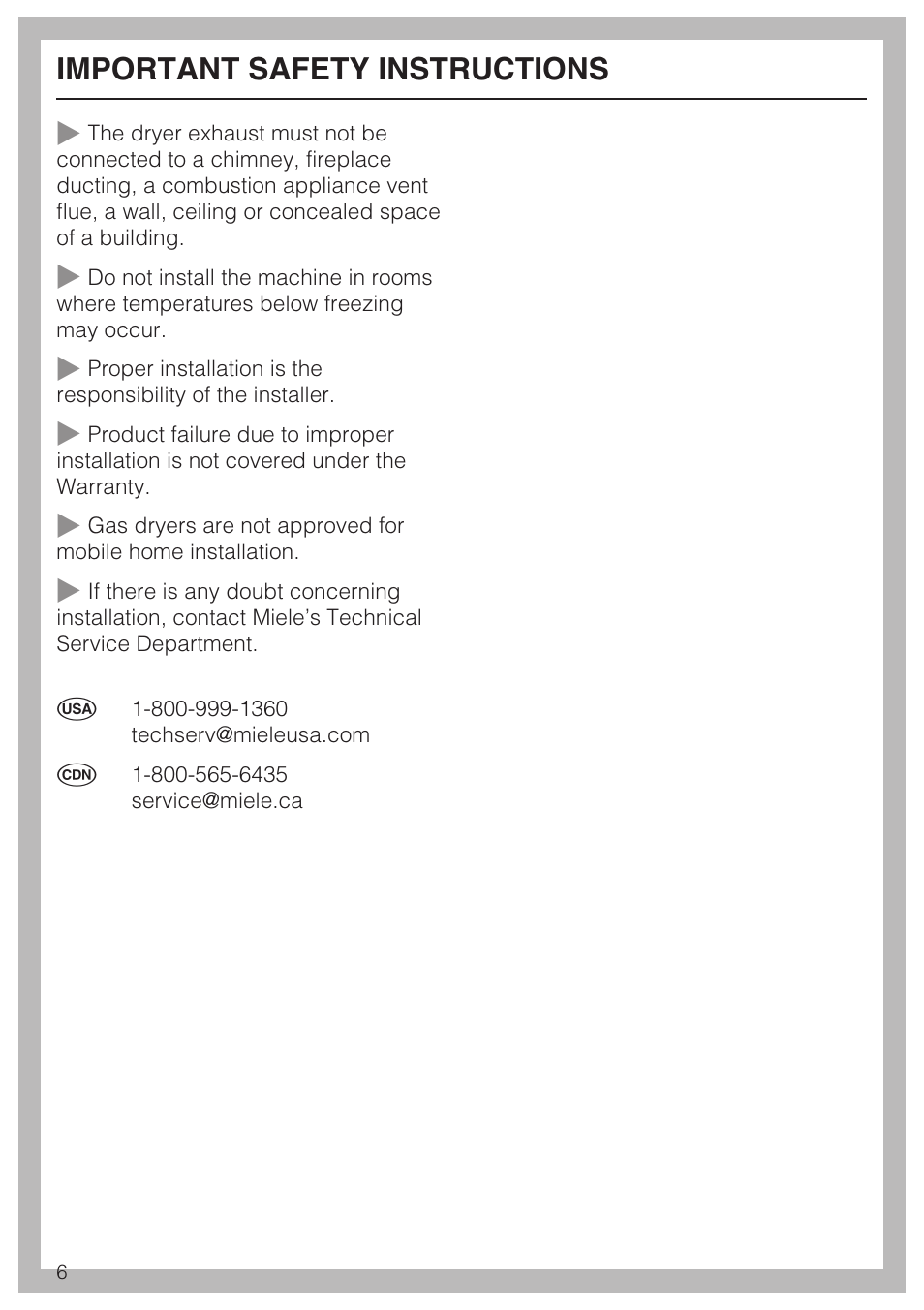 Important safety instructions | Miele T9820 User Manual | Page 6 / 28