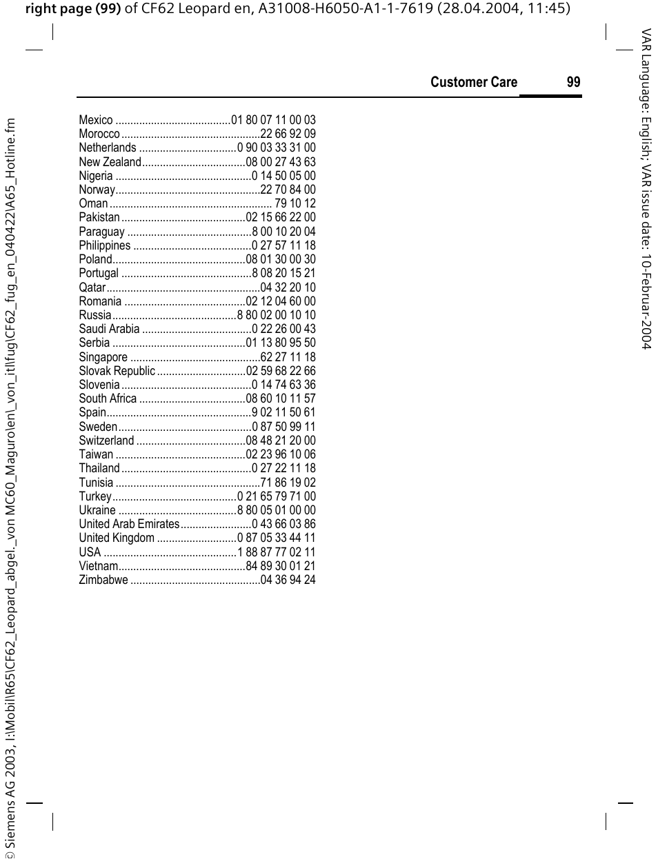 Siemens CF62 User Manual | Page 100 / 122