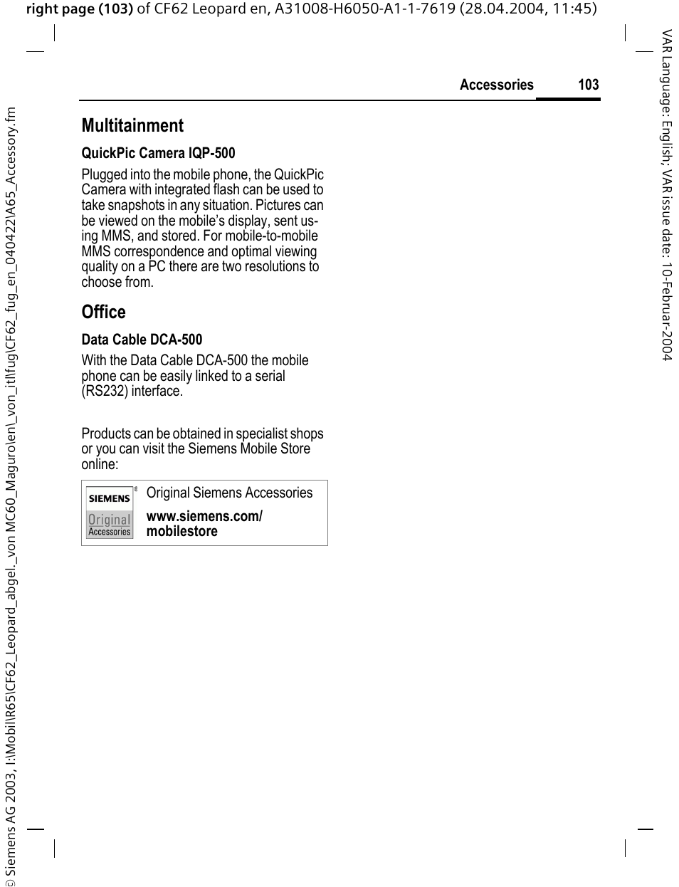 Multitainment, Office | Siemens CF62 User Manual | Page 104 / 122