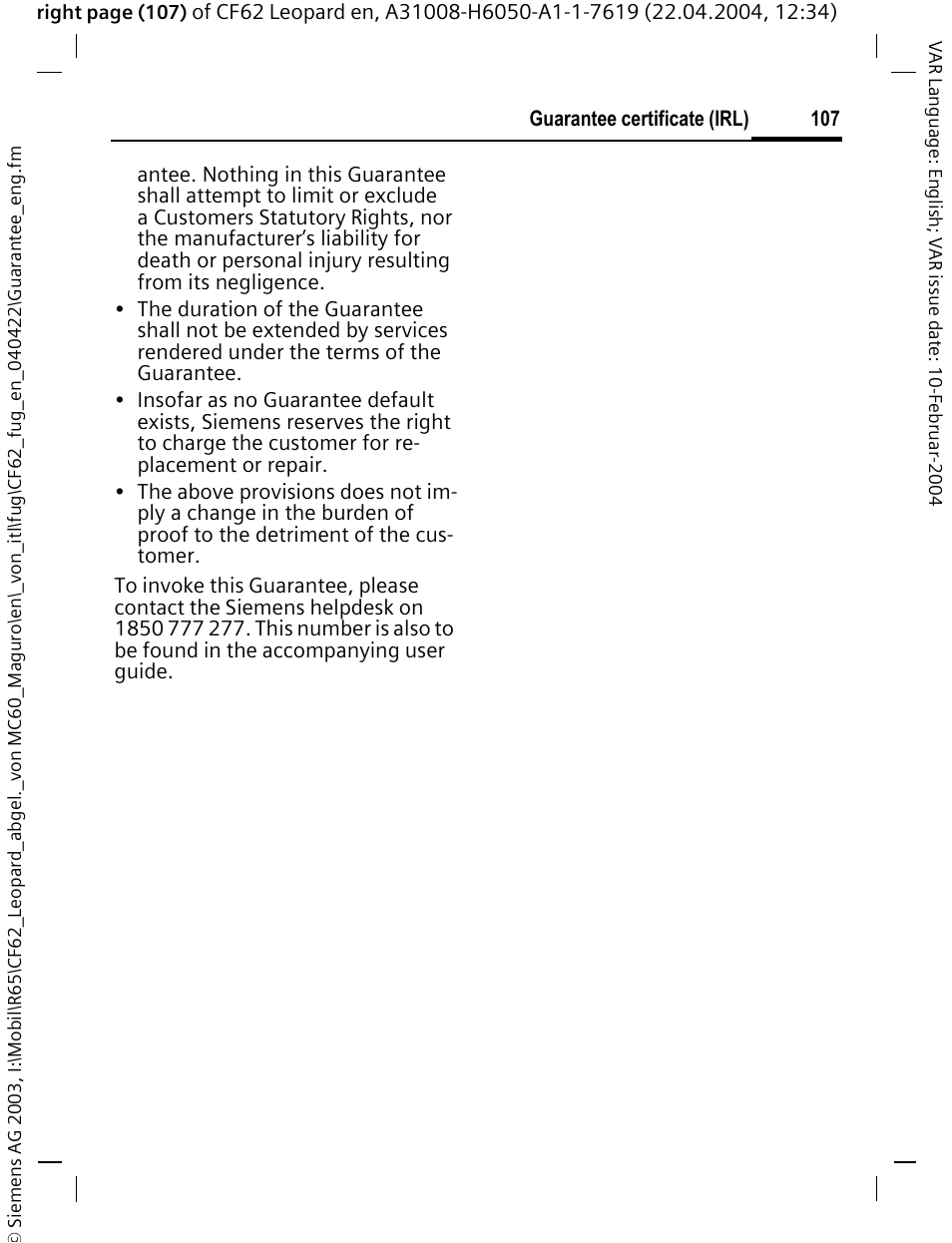 Siemens CF62 User Manual | Page 108 / 122