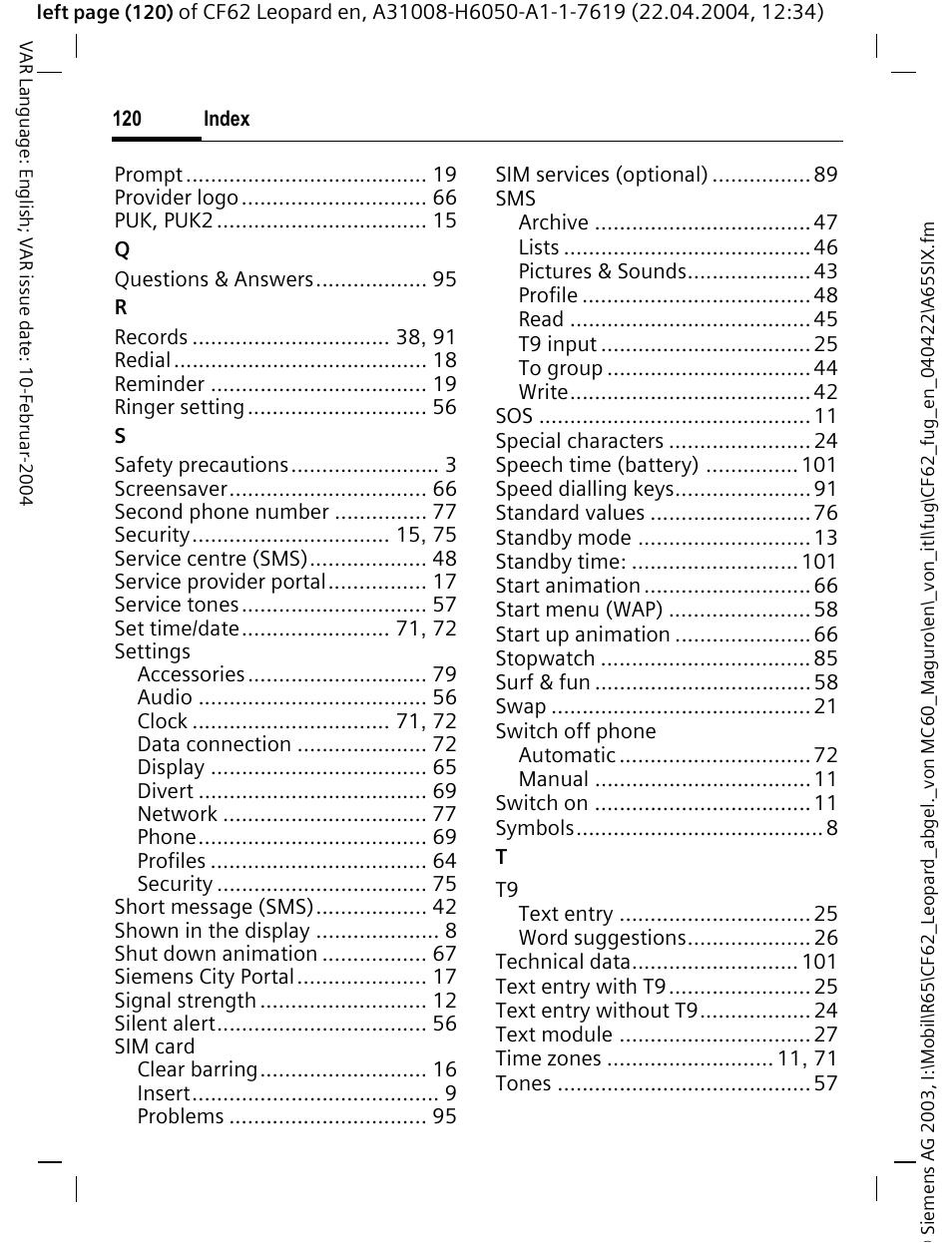 Siemens CF62 User Manual | Page 121 / 122