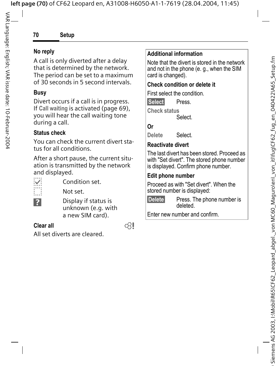 Siemens CF62 User Manual | Page 71 / 122