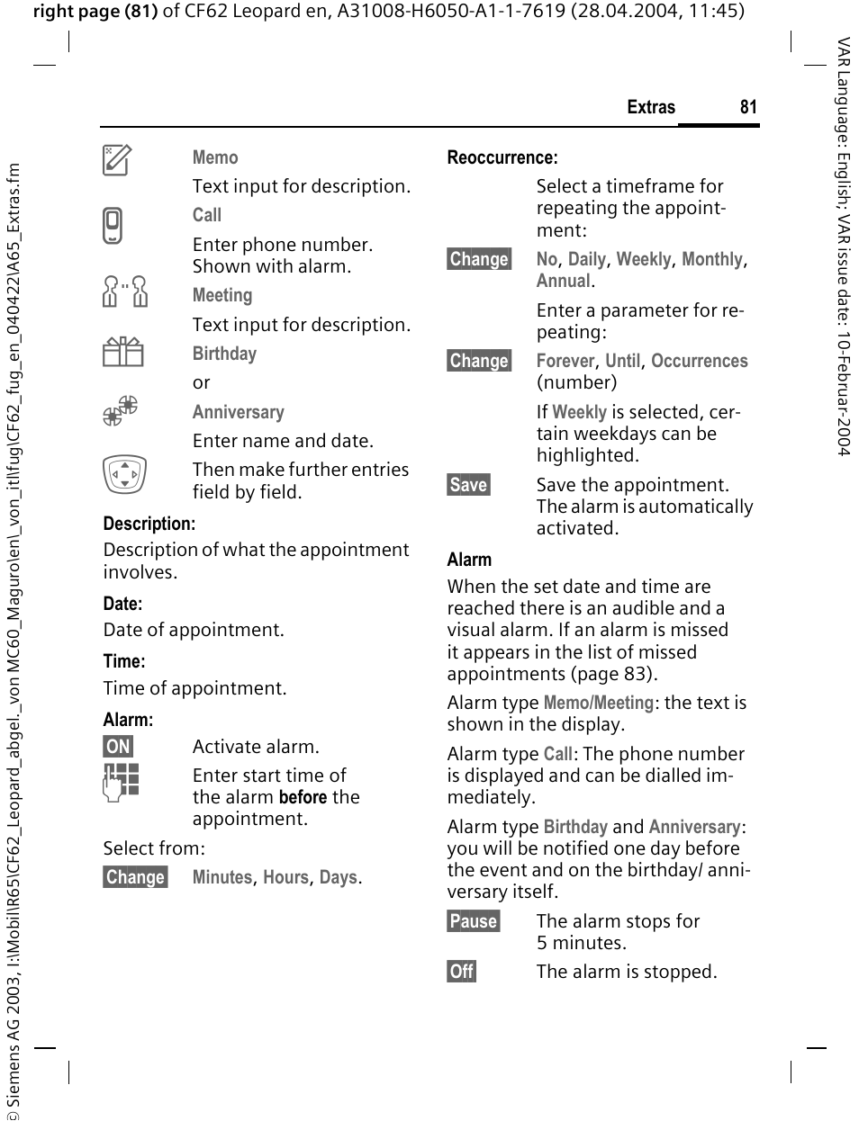 Siemens CF62 User Manual | Page 82 / 122