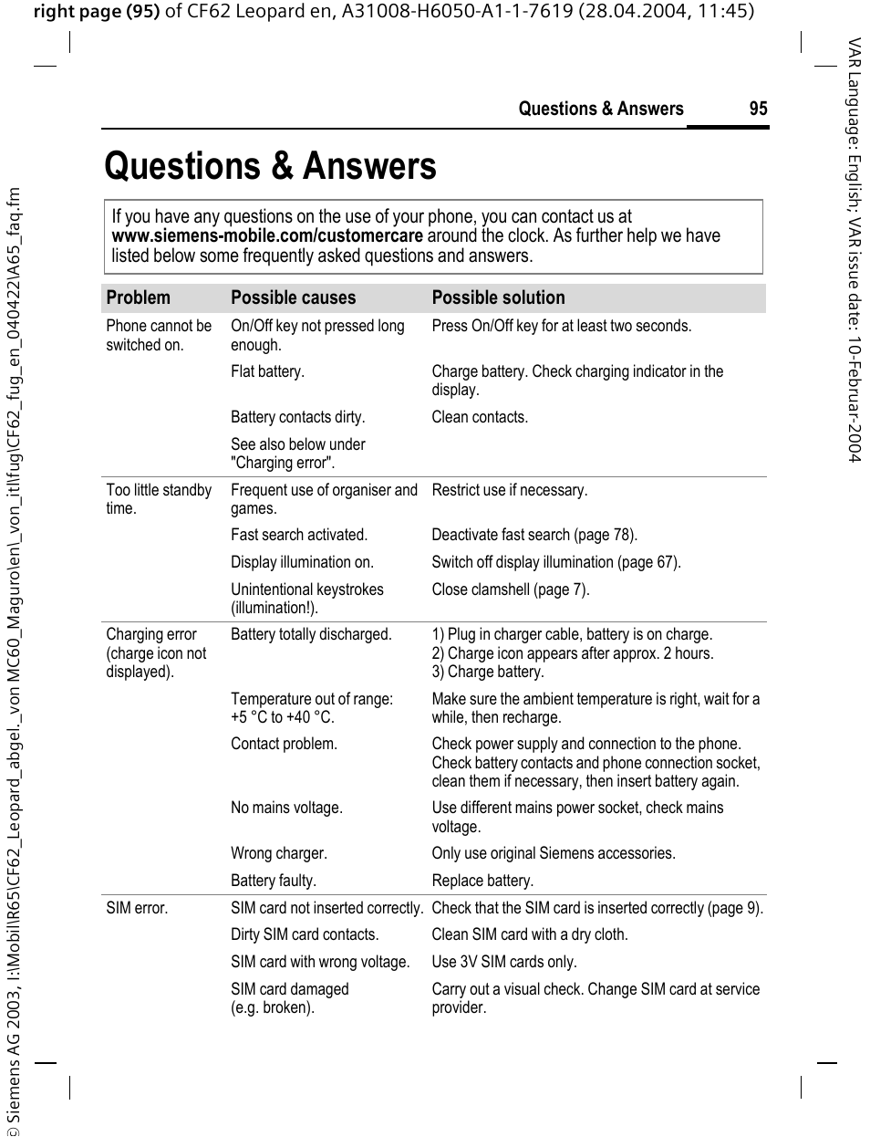 Questions & answers | Siemens CF62 User Manual | Page 96 / 122