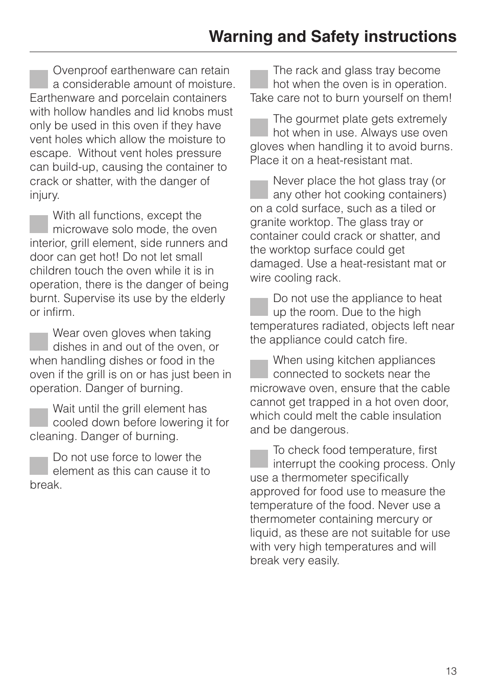 Warning and safety instructions | Miele M 637-45 ECR User Manual | Page 13 / 60