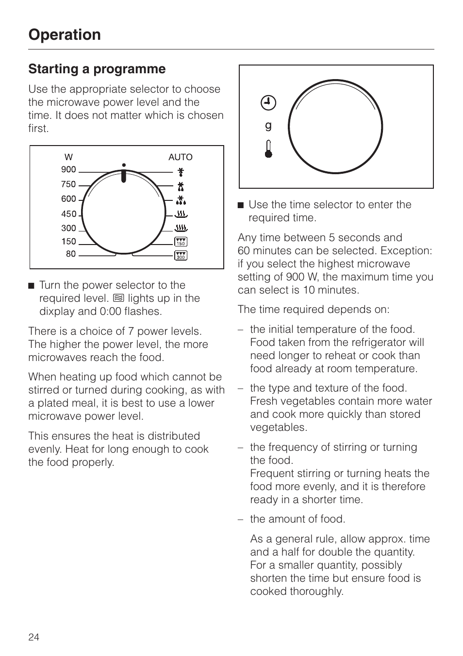 Starting a programme 24, Starting a programme, Operation | Miele M 637-45 ECR User Manual | Page 24 / 60