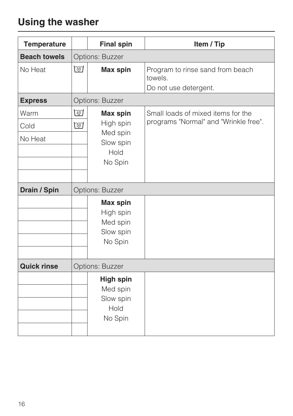 Using the washer | Miele W 4840 User Manual | Page 16 / 56