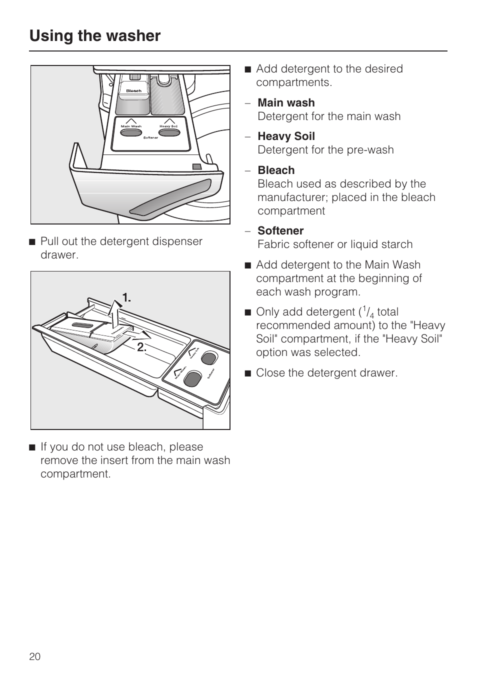 Using the washer | Miele W 4840 User Manual | Page 20 / 56