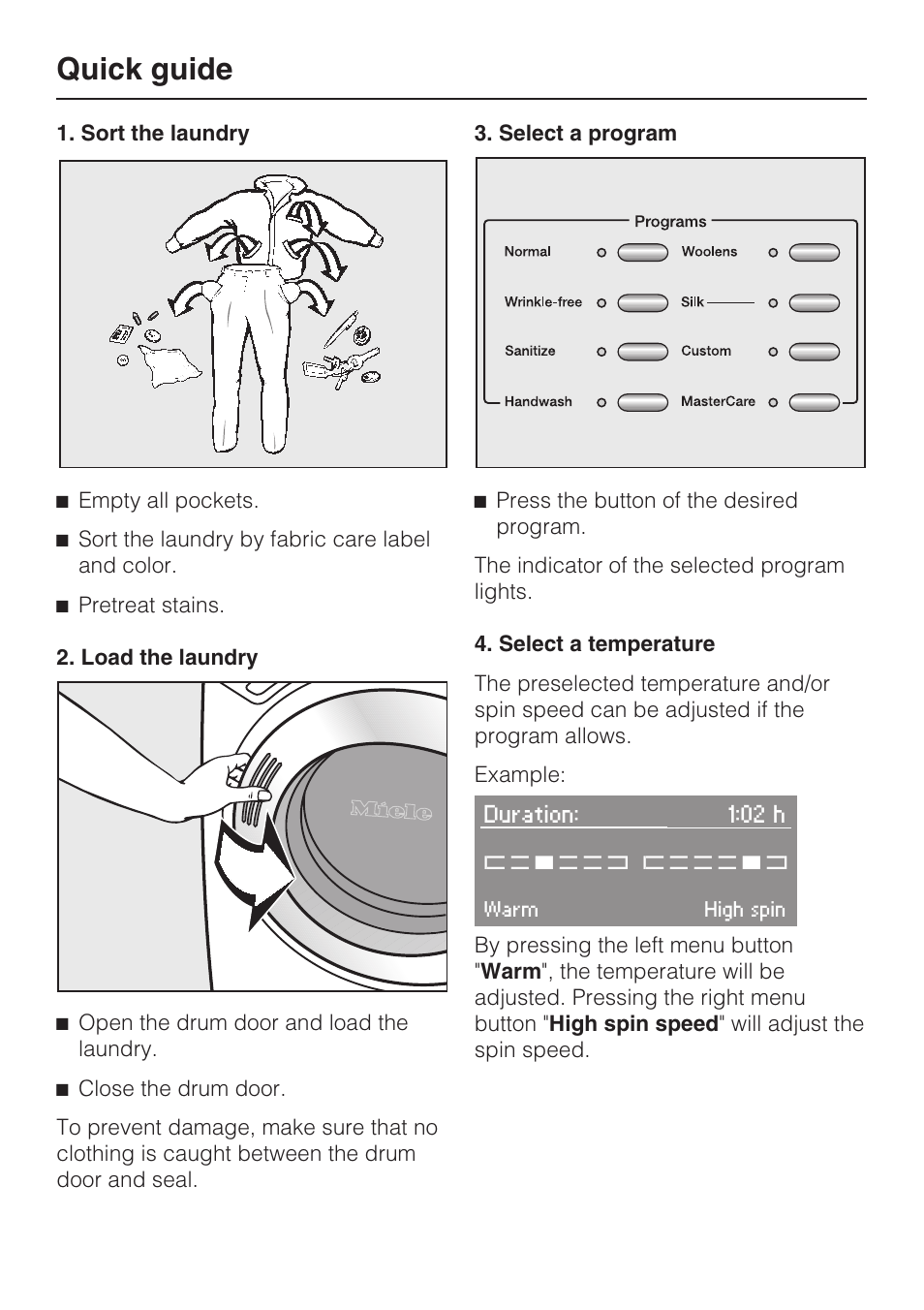 Quick guide | Miele W 4840 User Manual | Page 28 / 56
