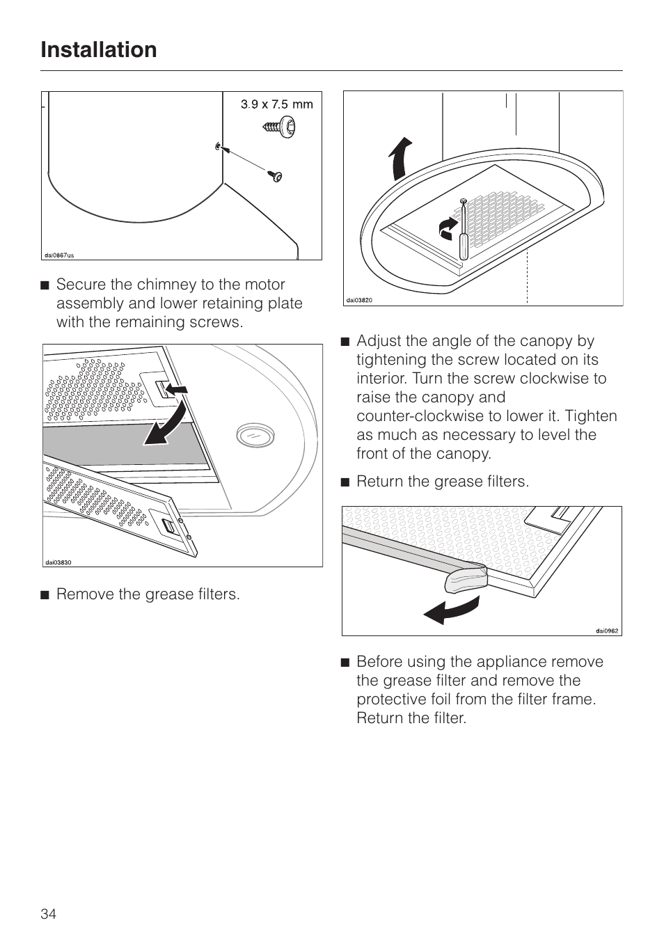 Installation | Miele DA239-3 User Manual | Page 34 / 40