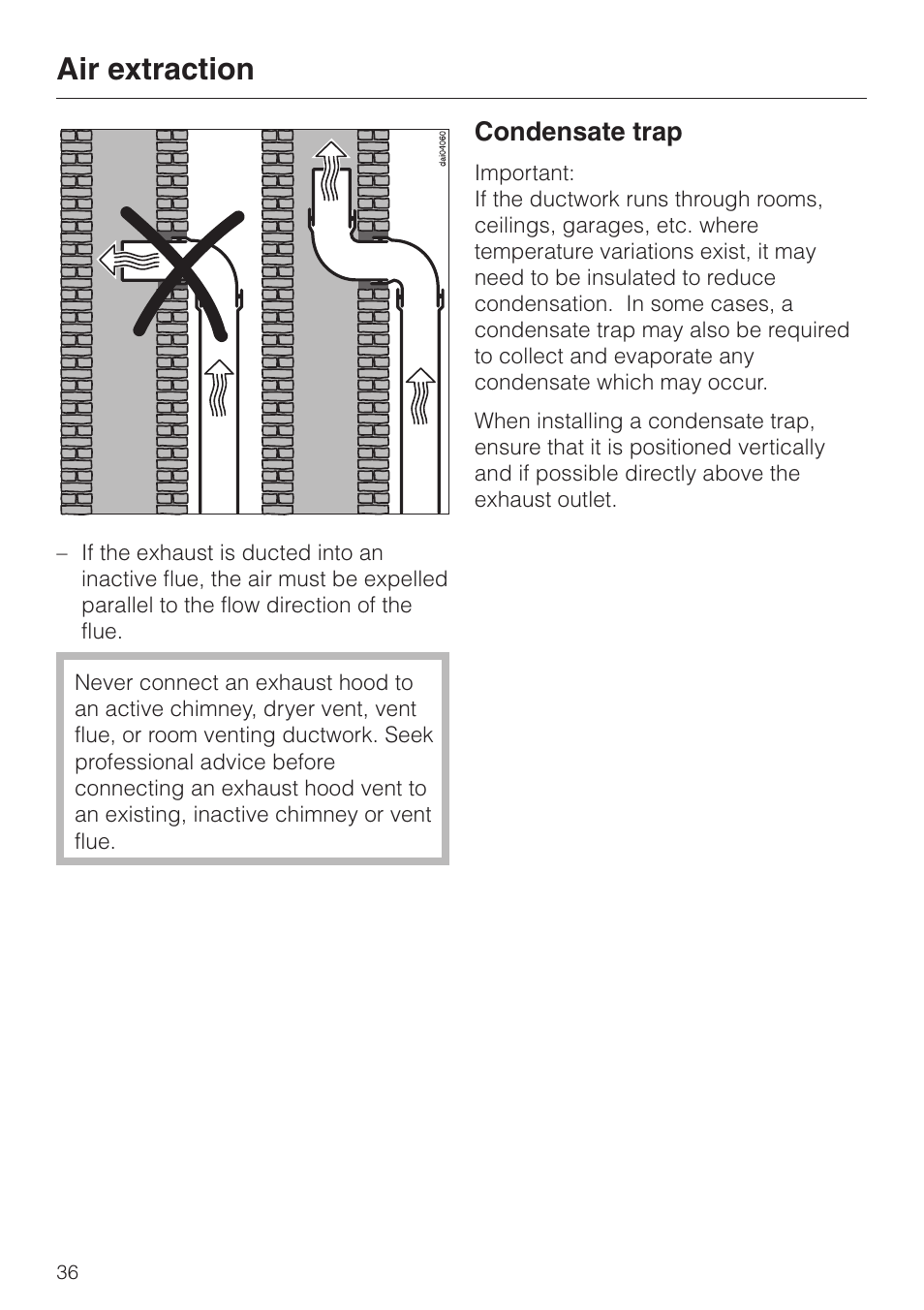 Condensate trap 36, Condensate trap, Air extraction | Miele DA239-3 User Manual | Page 36 / 40