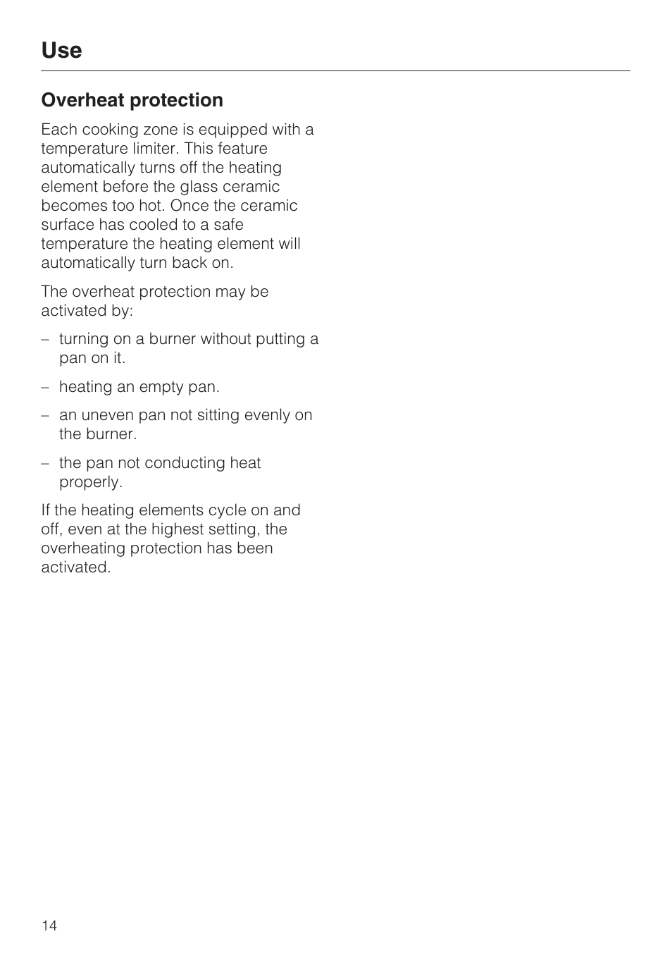Overheat protection 14, Overheat protection | Miele CS 1122 User Manual | Page 14 / 40