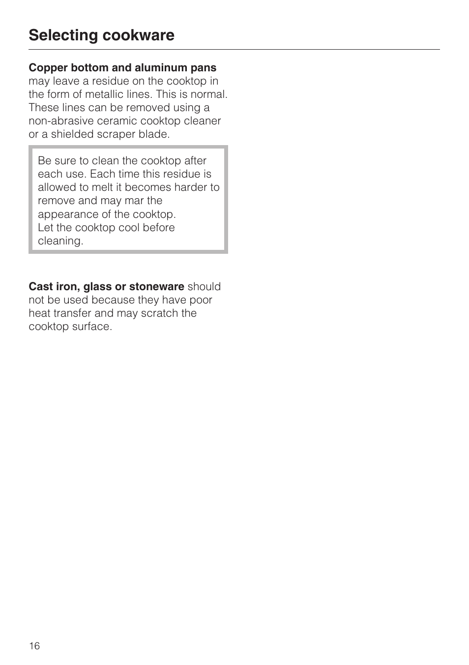 Selecting cookware | Miele CS 1122 User Manual | Page 16 / 40