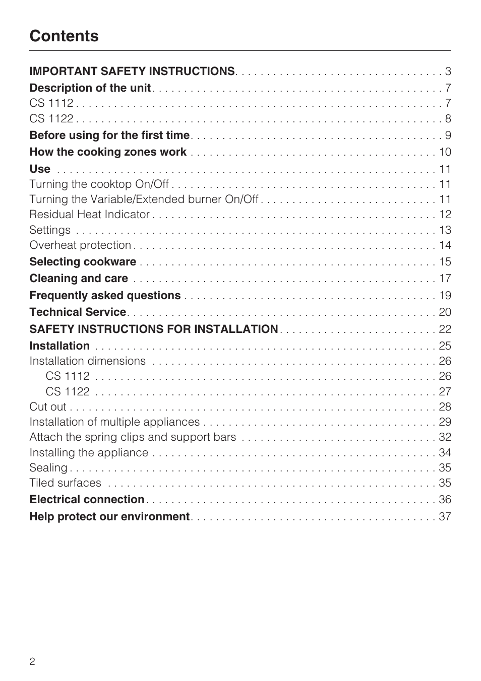 Miele CS 1122 User Manual | Page 2 / 40