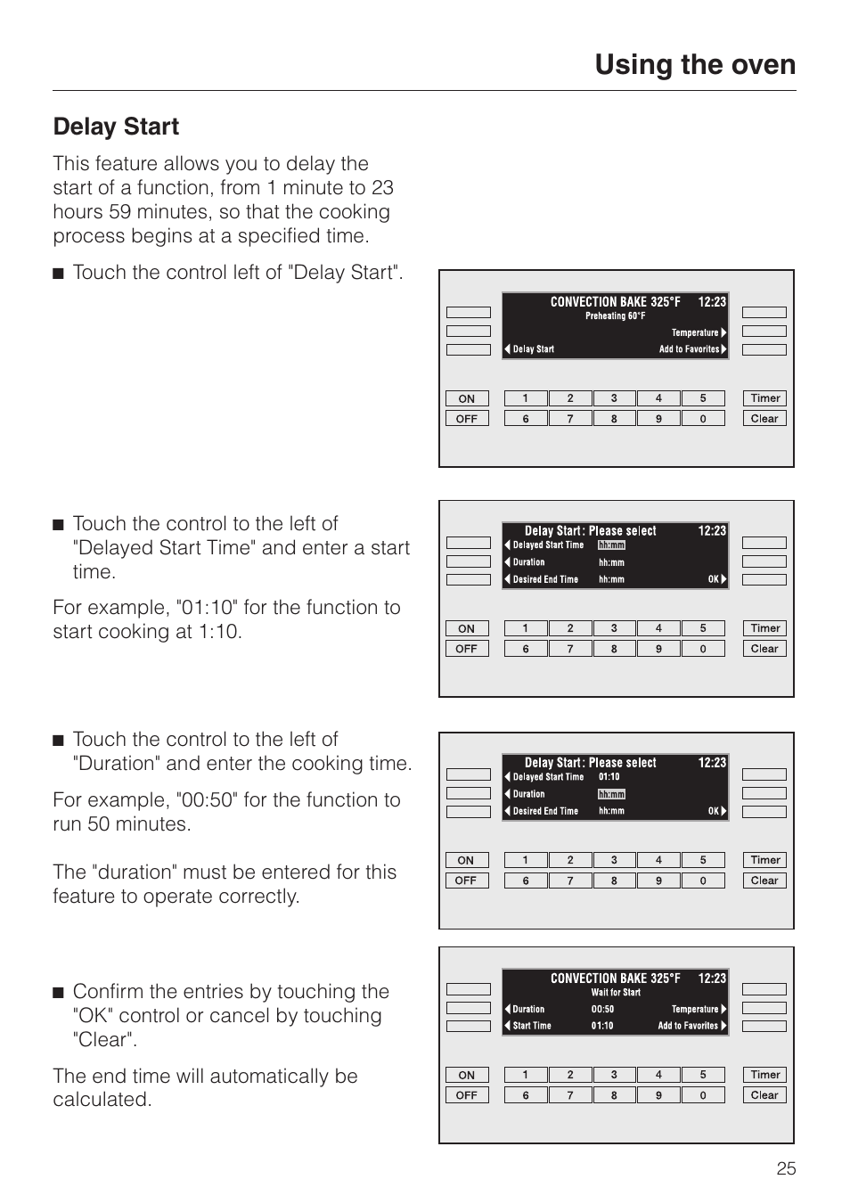 Delay start 25, Delay start, Using the oven | Miele H 394 User Manual | Page 25 / 68