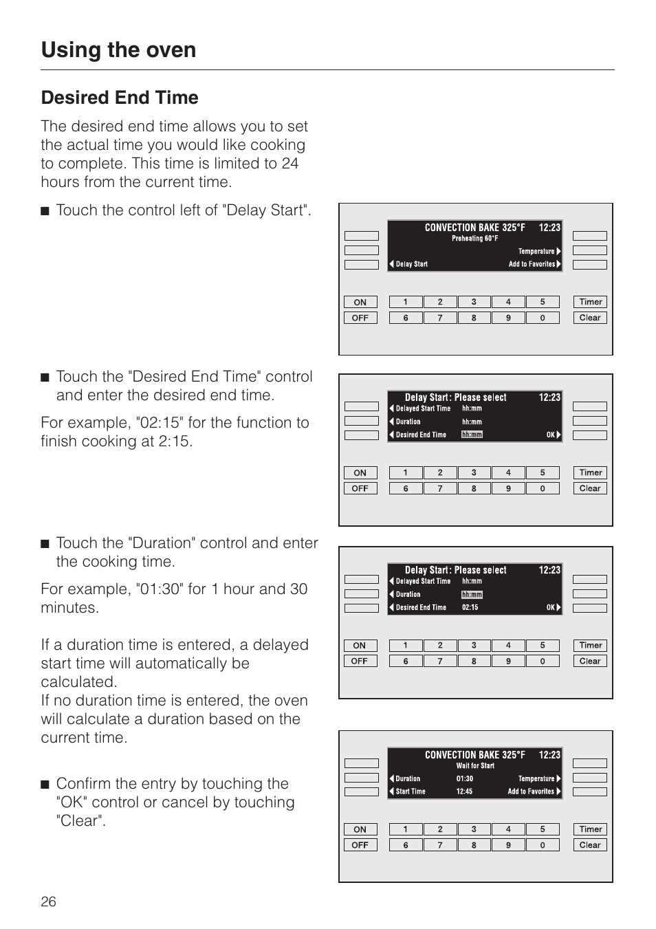 Desired end time 26, Desired end time, Using the oven | Miele H 394 User Manual | Page 26 / 68