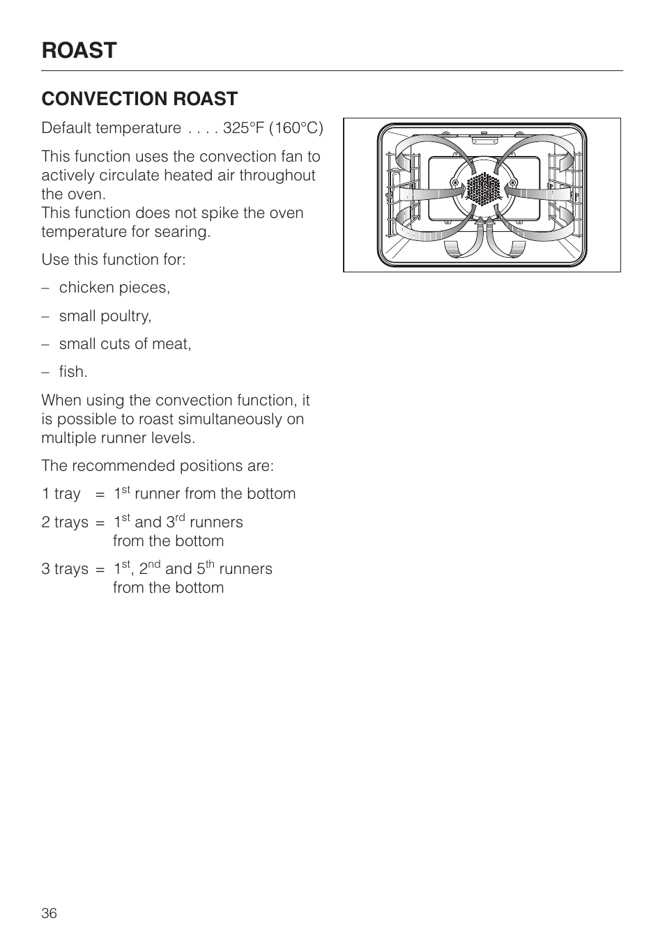 Roast, Convection roast | Miele H 394 User Manual | Page 36 / 68