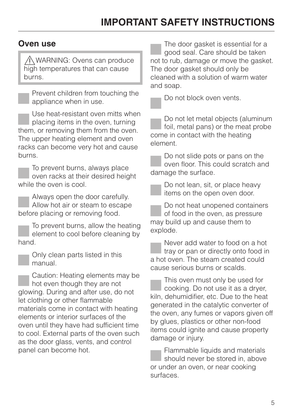 Important safety instructions, Oven use | Miele H 394 User Manual | Page 5 / 68