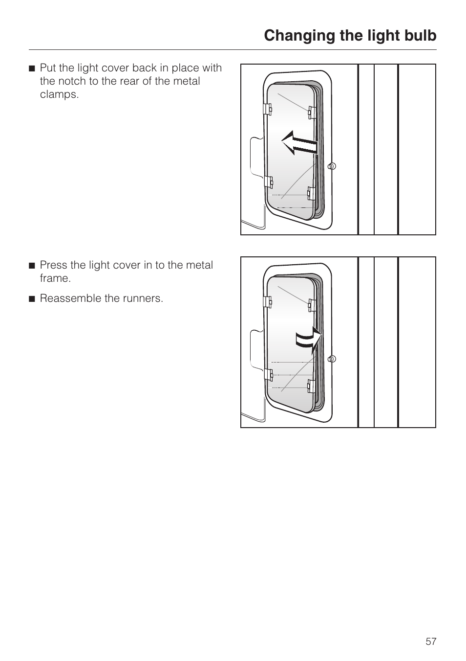 Changing the light bulb | Miele H 394 User Manual | Page 57 / 68