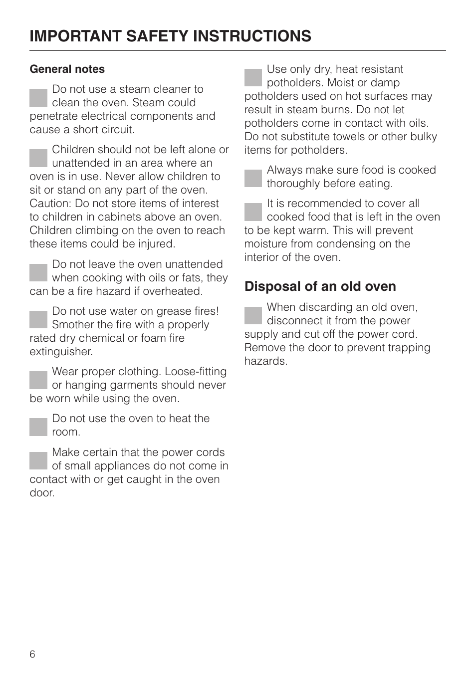 Important safety instructions, Disposal of an old oven | Miele H 394 User Manual | Page 6 / 68