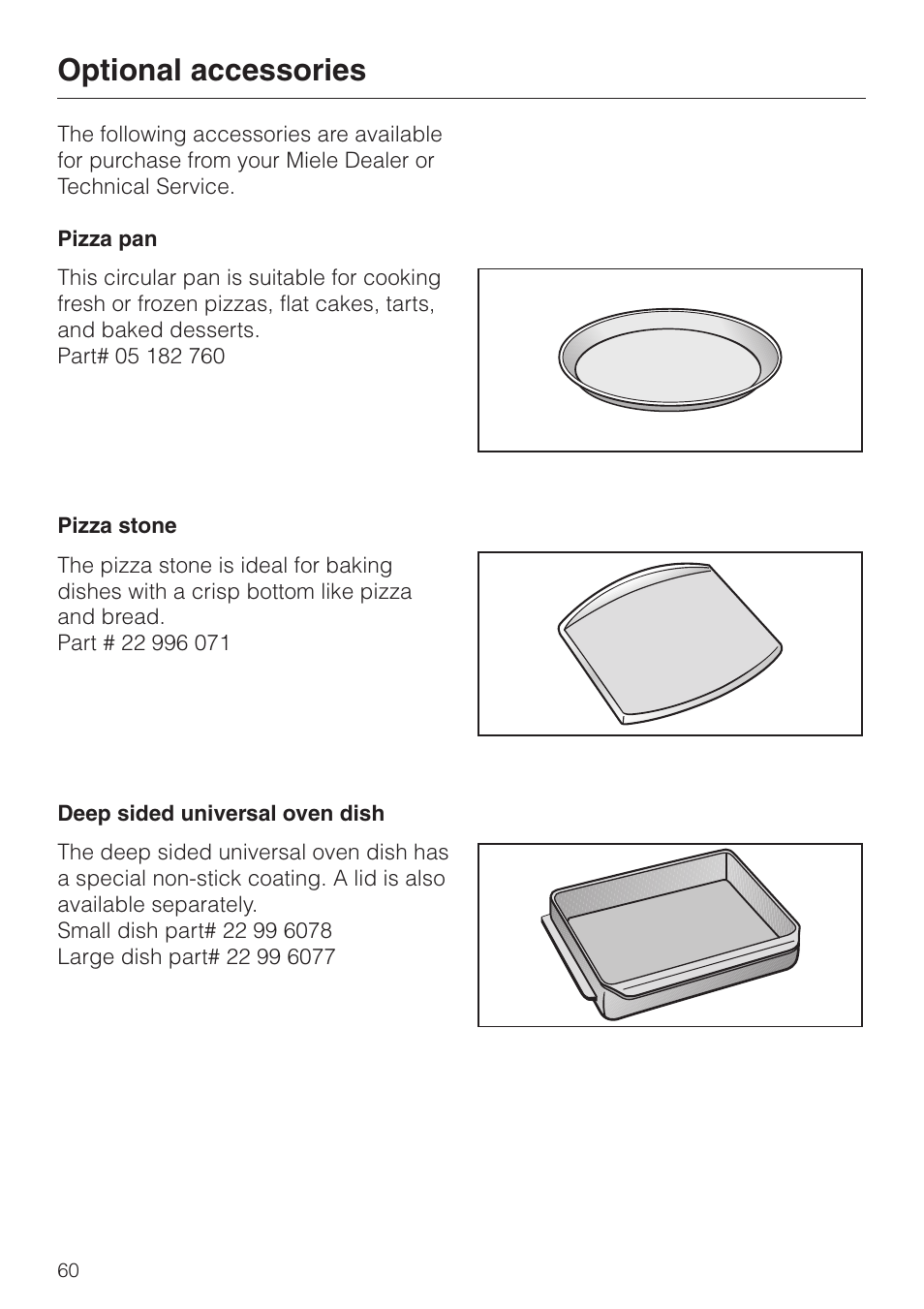 Optional accessories 60, Optional accessories | Miele H 394 User Manual | Page 60 / 68