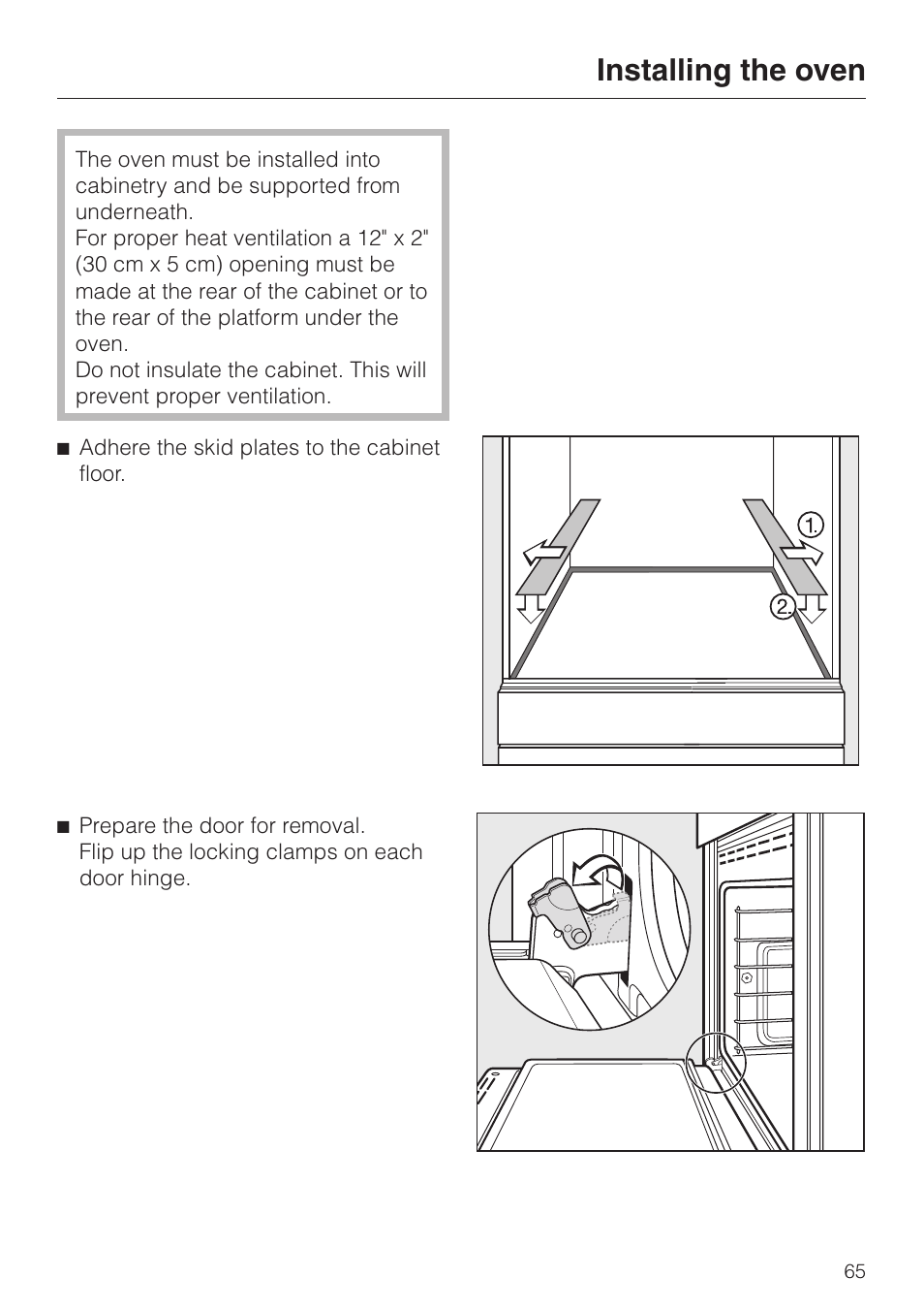 Installing the oven 65, Installing the oven | Miele H 394 User Manual | Page 65 / 68