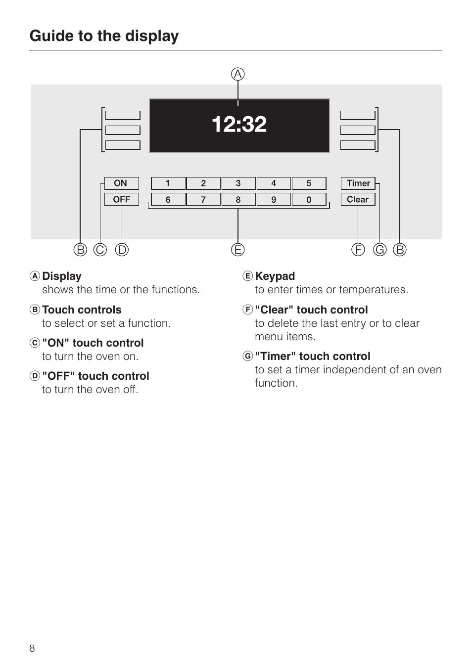Guide to the display 8, Guide to the display | Miele H 394 User Manual | Page 8 / 68