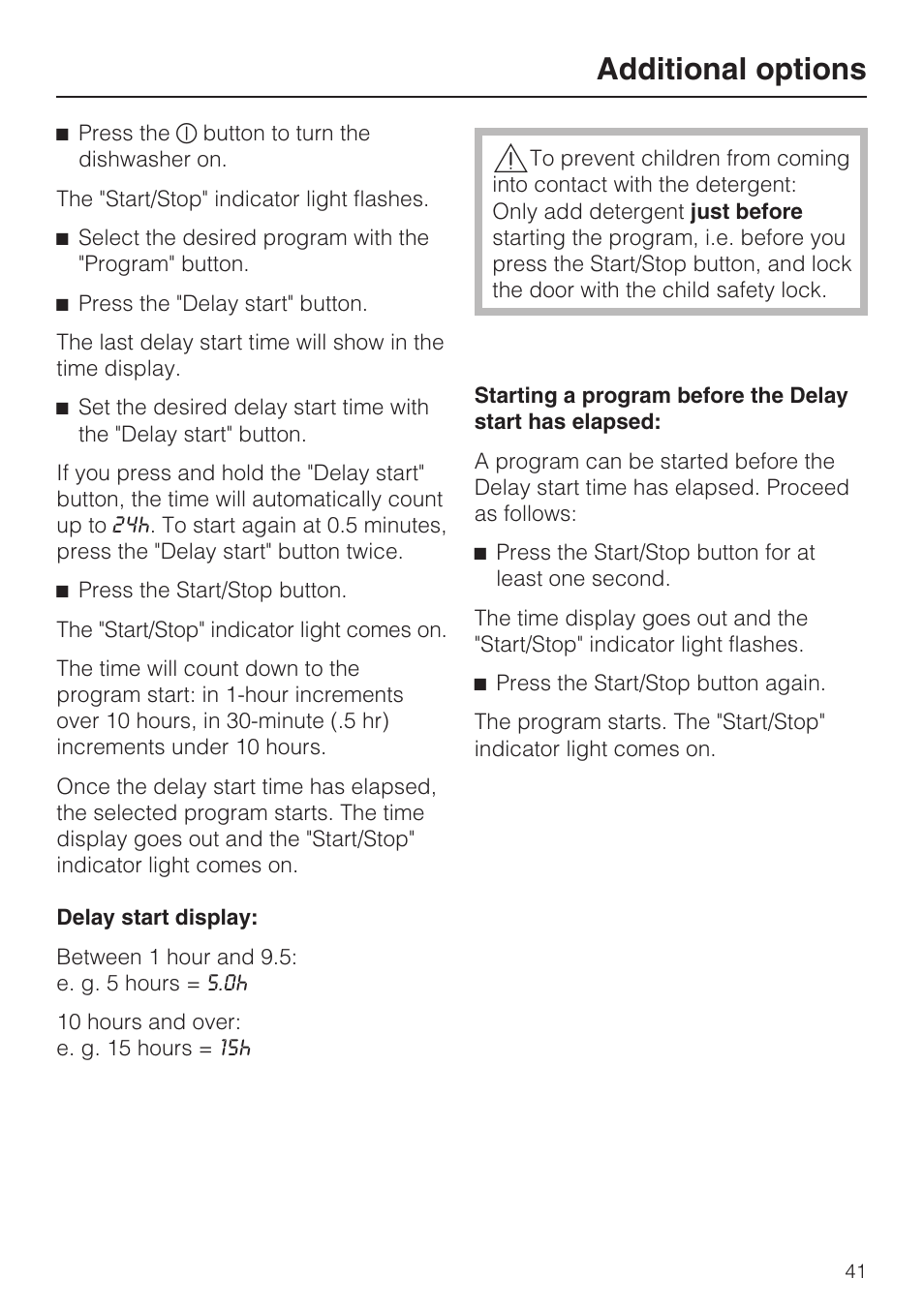 Additional options | Miele G 5100 User Manual | Page 41 / 68