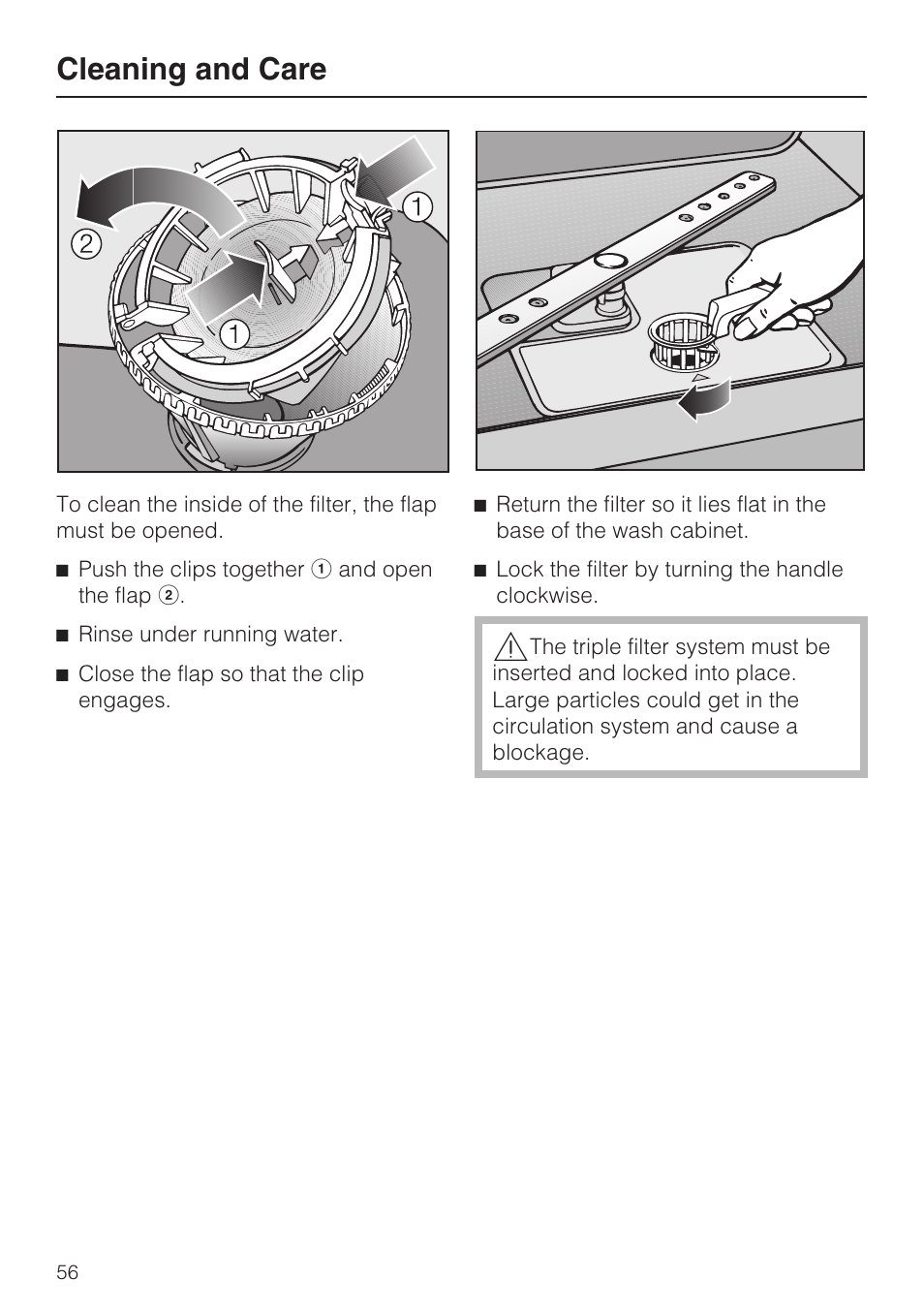 Cleaning and care | Miele G 5100 User Manual | Page 56 / 68