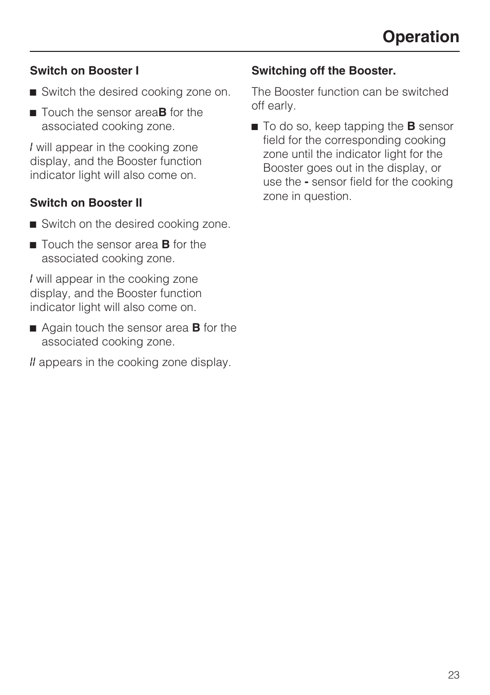 Operation | Miele KM5947 User Manual | Page 23 / 56