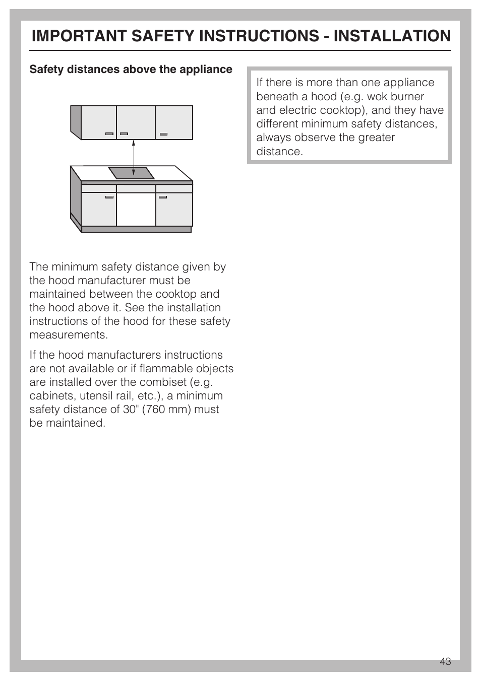 Important safety instructions - installation | Miele KM5947 User Manual | Page 43 / 56