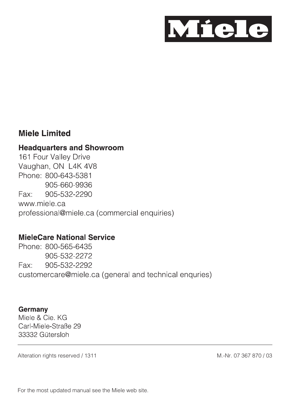 Miele KM5947 User Manual | Page 56 / 56
