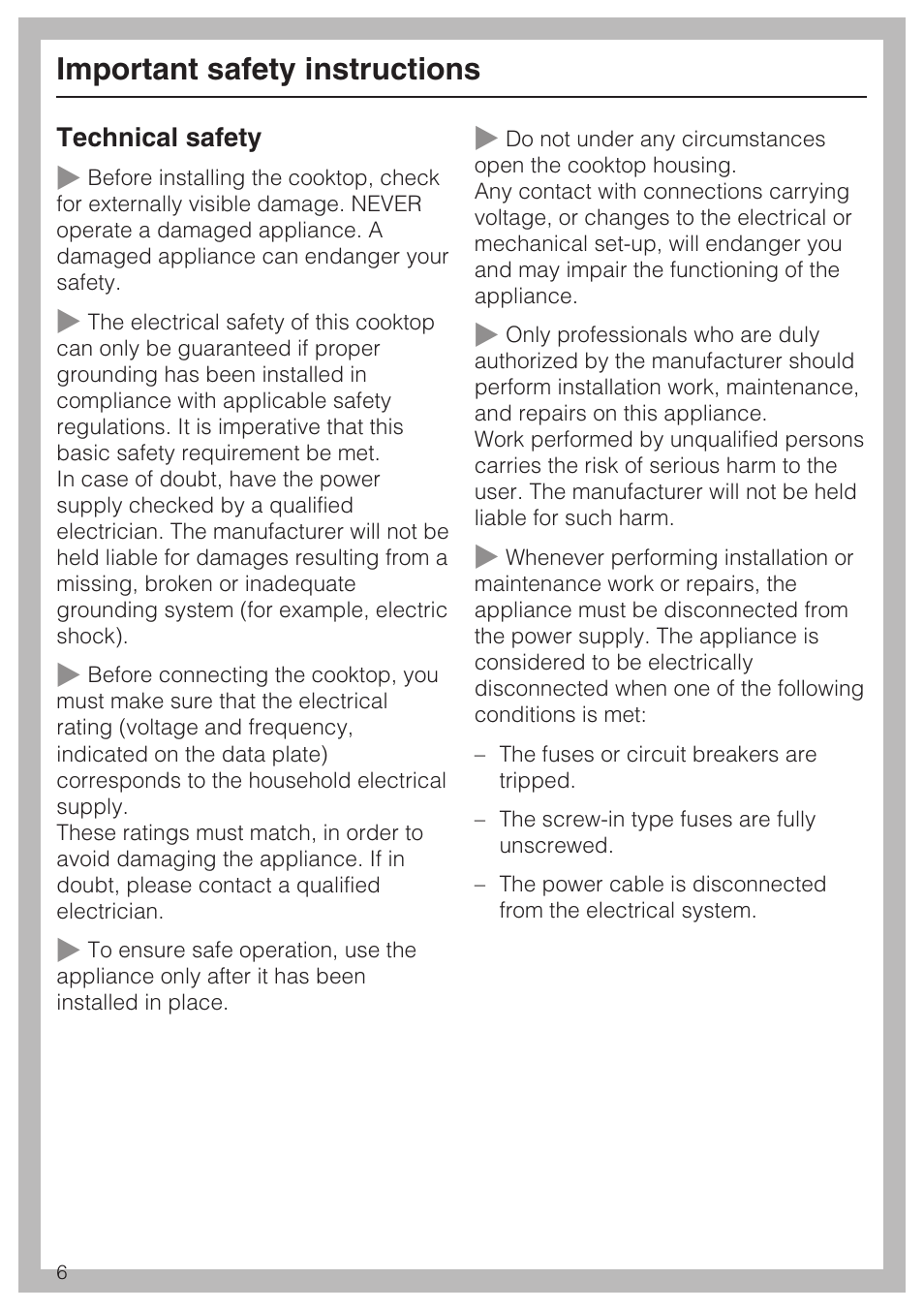 Important safety instructions | Miele KM5947 User Manual | Page 6 / 56