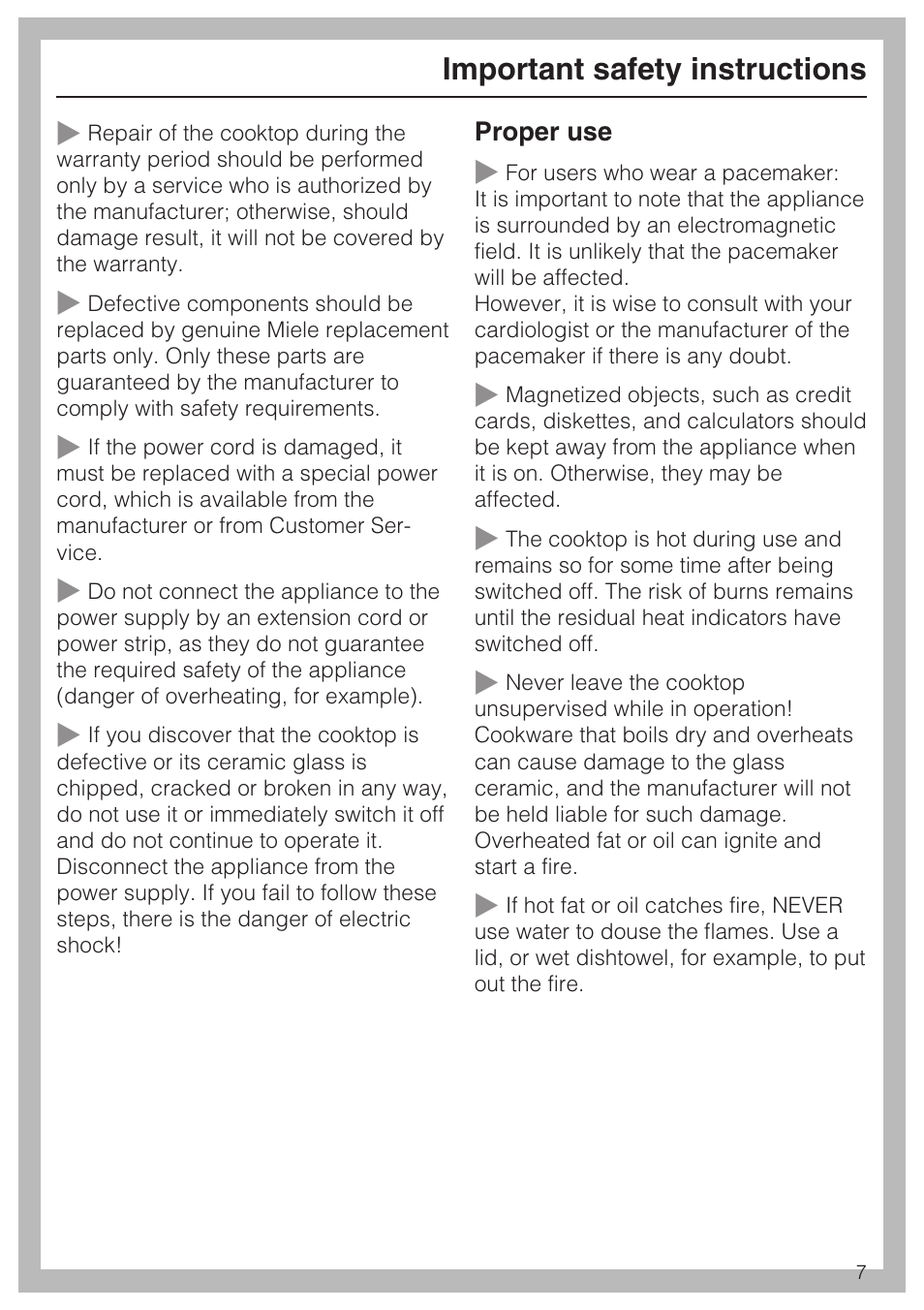 Important safety instructions | Miele KM5947 User Manual | Page 7 / 56